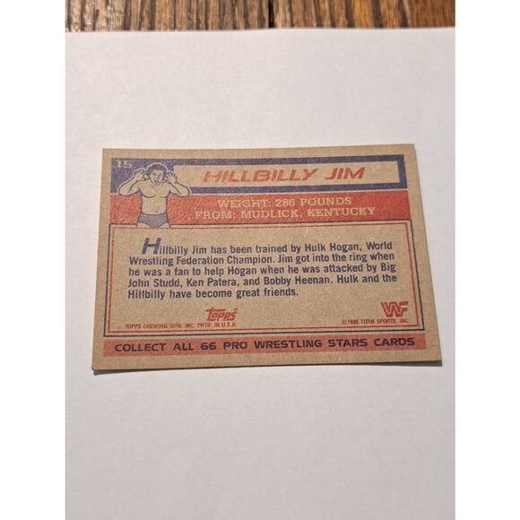 1985 WWF Hillbilly Jim & Hulk Hogan Vintage Trading Card #15 Titan Sports Topps - Picture 2 of 2
